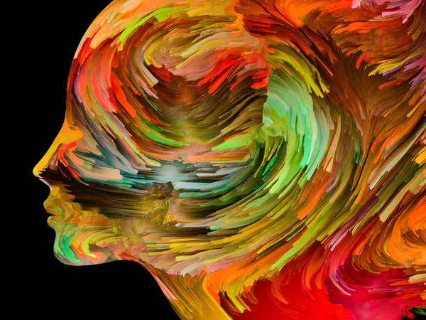 Störande Tankeserier Texturerad Färg Rörelse Inuti Människans Ansiktsiluett Konstverk Temat — Stockfoto