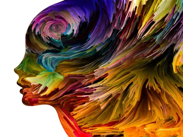 Série Pensamentos Perturbadores Tinta Texturizada Movimento Dentro Silhueta Face Humana — Fotografia de Stock