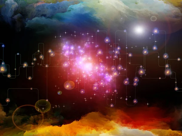 Komposisi Abstrak Dari Nebula Fraktal Jaringan Virtual Dan Lampu Pada — Stok Foto