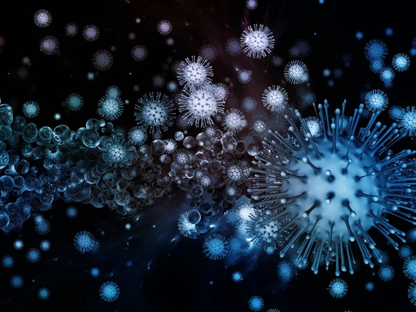 Coronavirus Mikro Dünyası. Viral Salgın Serisi. Coronavirus parçacıkları ve mikro uzay elementlerinin virüs, salgın hastalık, enfeksiyon, hastalık ve sağlık için 3D çizimi