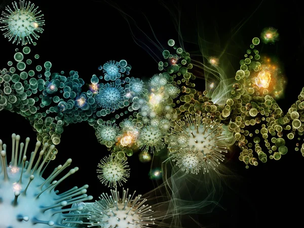Rendering Interaction Viral Particles Abstract Microscopic Elements Subject Coronavirus Infection — Stock Photo, Image