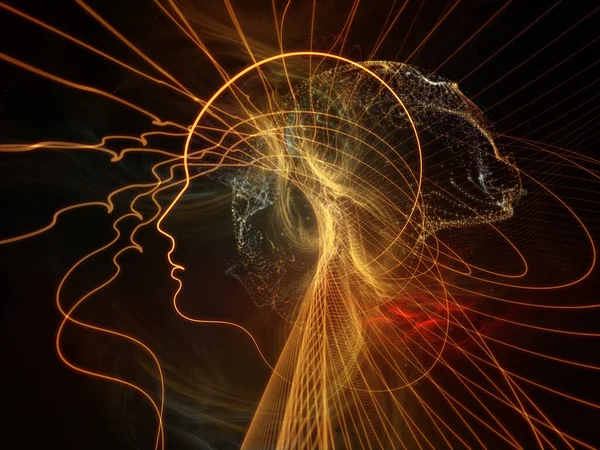Trajectories of Human Mind series. Background of face silhouettes, fractal and line patterns on the subject of mind, consciousness, intelligence and education.