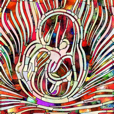 Çok renkli ışık. Lekeli Camlar Birliği serisi. Parçalanma, sanat, şiir ve tasarım birliğinin bir metaforu olarak renk ve doku parçalarından oluşan tasarım