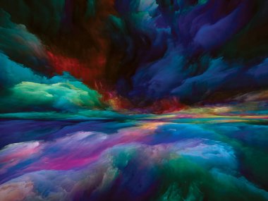 Ölümün Ötesindeki Renkler. Gerçekliğe Kaçış dizisi. Doğaüstü günbatımının soyut düzenlenmesi manzara resmi, hayal gücü, yaratıcılık ve sanat projeleri için uygun renkler ve dokular