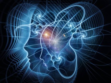 İnsan Geometri serisi. Psikoloji, eğitim, bilim ve zihnin doğası konularındaki insan yüzü ve fraktal çizgilerin birliği.