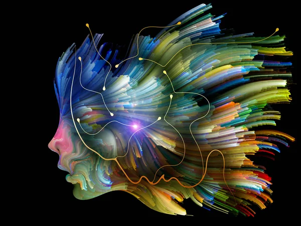 Gedankenvielfalt Zwei Kopfsilhouetten Eine Der Farbe Eine Der Linie Zum — Stockfoto