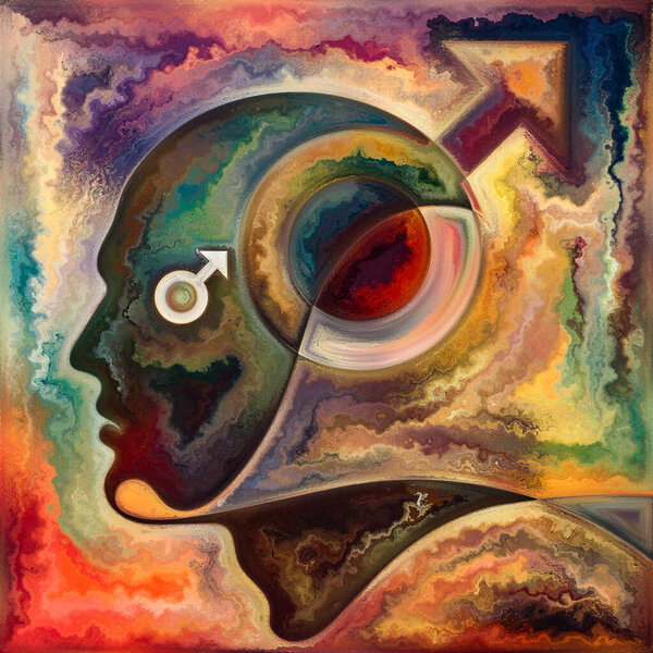 Inner Flow. Colors In Us series. Composition of human silhouettes, art textures and colors interplay for subject of life, drama, poetry and perception