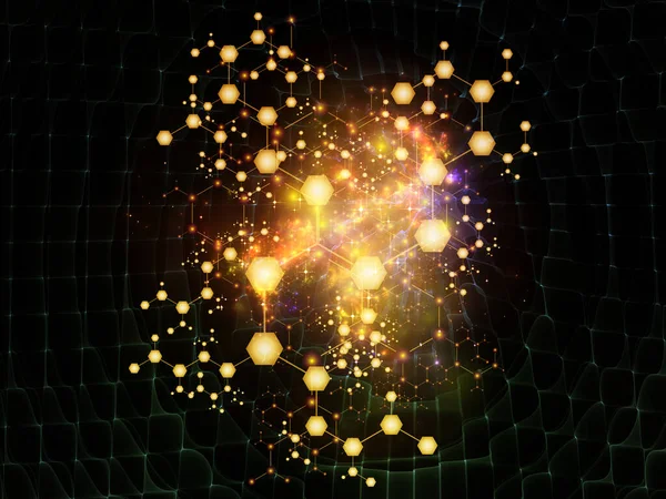 分子構造シリーズ 科学技術をテーマとした結晶ネットワークへの抽象原子の背景 — ストック写真