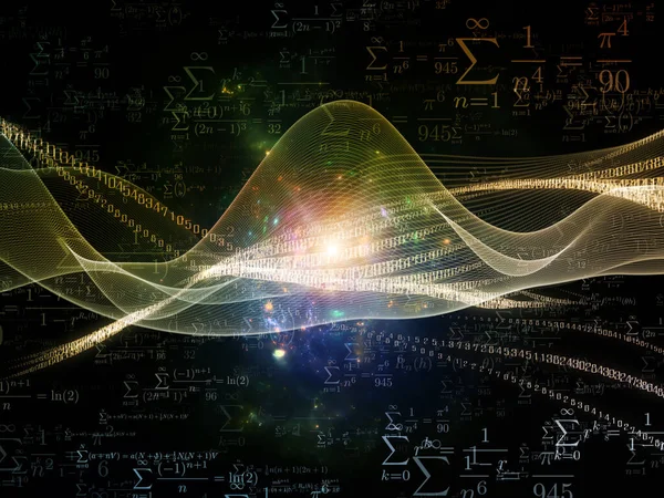 Serie Sigma Field Interacción Ondas Sinusoidales Digitales Números Luces Fórmulas — Foto de Stock