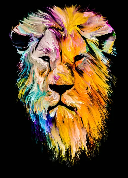 Série Animal Paint Tête Lion Peinture Colorée Sur Thème Imagination — Photo