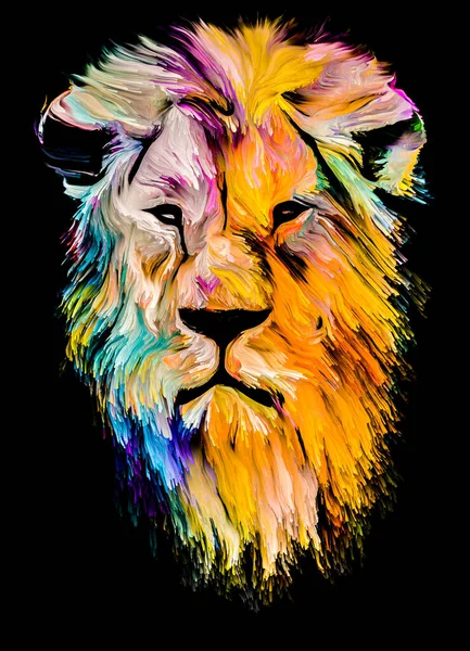 Animal Paint series. Lion head in colorful paint on subject of imagination, creativity and abstract art.