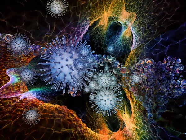 Вірусна Серія Частинки Коронавірусу Абстрактному Органічному Середовищі Рендеринг Тему Covid — стокове фото