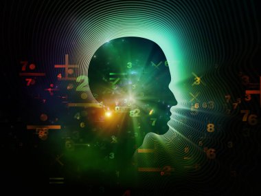 Dönen insan siluetinin arkaplanı ve matematik ve eğitim konularındaki rakamlar