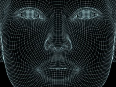 Resim ve tasarım için insan kafası ve yüzünün 3 boyutlu görüntüsü tel örgüsü