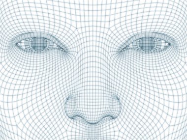 İnsan kafası ve yüzünün üç boyutlu görüntülenmesi illüstrasyon ve tasarım için tel örgüsü olarak kullanılacak