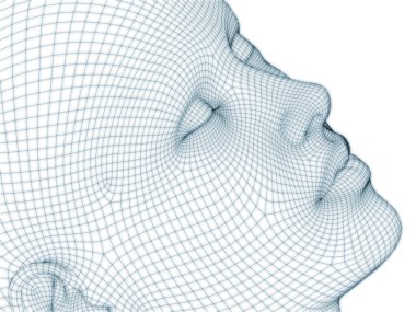 İnsan kafası ve yüzünün üç boyutlu görüntülenmesi illüstrasyon ve tasarım için tel örgüsü olarak kullanılacak
