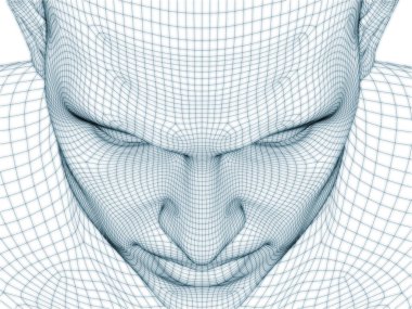 İnsan kafası ve yüzünün üç boyutlu görüntülenmesi illüstrasyon ve tasarım için tel örgüsü olarak kullanılacak