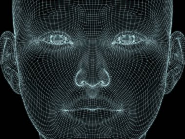 Resim ve tasarım için insan kafası ve yüzünün 3 boyutlu görüntüsü tel örgüsü