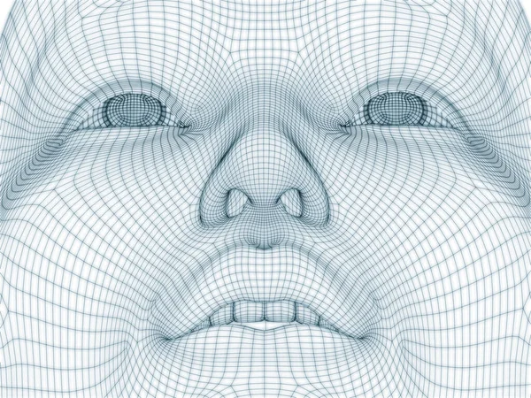図やデザインで使用するためのワイヤメッシュとしての人間の頭と顔の3Dレンダリング — ストック写真