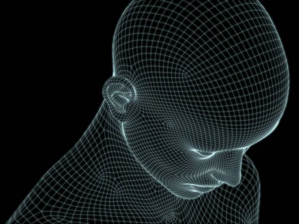 3D Render of human head and face in wire mesh for use in illustrations on technology, education and computer science