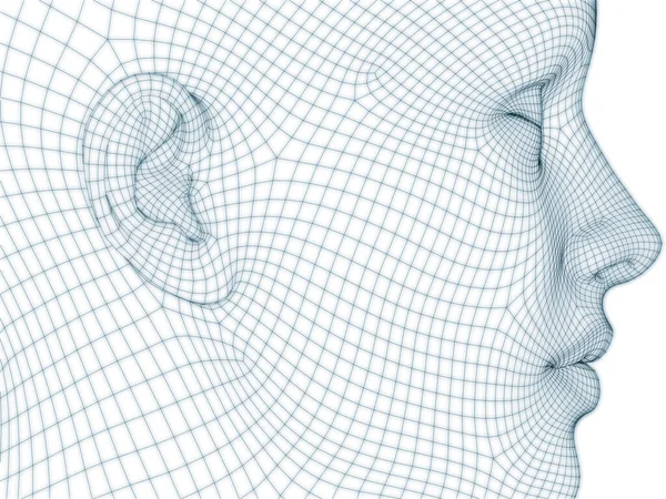 3D Rendering of human head and face as wire mesh for use in illustration and design