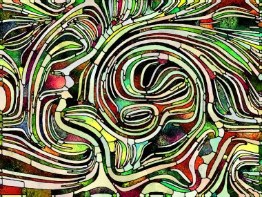 Gökkuşağı Kırıkları. Lekeli Camlar Birliği serisi. Parçalanma, sanat, şiir ve tasarımın birliği üzerine çalışmalar için renk ve doku parçalarının bileşimi