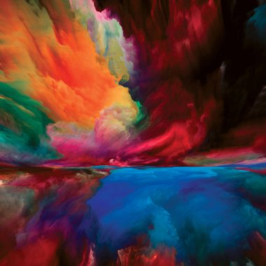 Ahiret Bulutları. Gerçekliğe Kaçış dizisi. Doğaüstü günbatımı renklerinden ve dokularından yapılmış tasarım manzara resmi, hayal gücü, yaratıcılık ve sanat projeleri için zemin görevi görüyor.