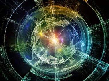 Concentric Teknoloji serisi. Serbest simetrik fraktal yapıların etkileşimi ve bilim ve modern teknoloji üzerine ışık.