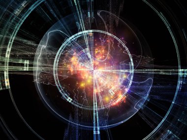 Concentric Teknoloji serisi. Serbest simetrik fraktal yapıların etkileşimi ve bilim ve modern teknoloji üzerine ışık.