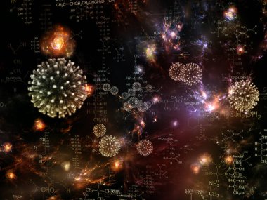 Coronavirus Mikro Dünyası. Viral Salgın Serisi. Coronavirus parçacıkları ve mikro uzay elementlerinin virüs, salgın, enfeksiyon, hastalık ve sağlık projelerinde arka plan görevi görmesi için 3D Illustration