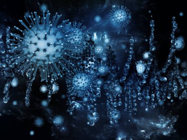 Coronavirus Mikro Dünyası. Viral Salgın Serisi. Coronavirus parçacıkları ve mikro uzay elementlerinin virüs, salgın hastalık, enfeksiyon, hastalık ve sağlık için 3D çizimi