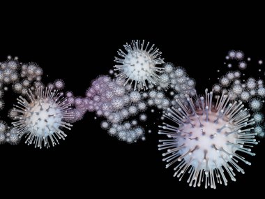 Coronavirus Matematik. Viral Salgın Serisi. Virüs, salgın, enfeksiyon, hastalık ve sağlık konuları için 3 boyutlu Coronavirus parçacıkları ve mikro uzay elementleri