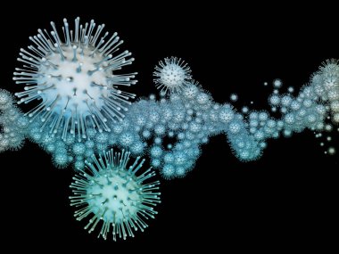 Coronavirus Mikro Dünyası. Viral Salgın Serisi. Coronavirus parçacıkları ve mikro uzay elementlerinin virüs, salgın hastalık, enfeksiyon, hastalık ve sağlık için 3D çizimi