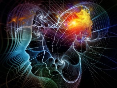 İnsan Geometri serisi. Psikoloji, eğitim, bilim ve zihnin doğası konularındaki insan siluetinin ve geometrik ızgaraların etkileşimi.