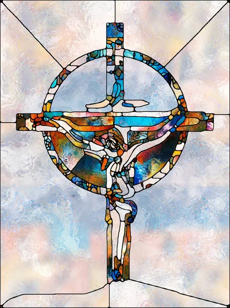 Der Glaube Das Licht Kreuz Der Glasmalerei Design Aus Organischen — Stockfoto