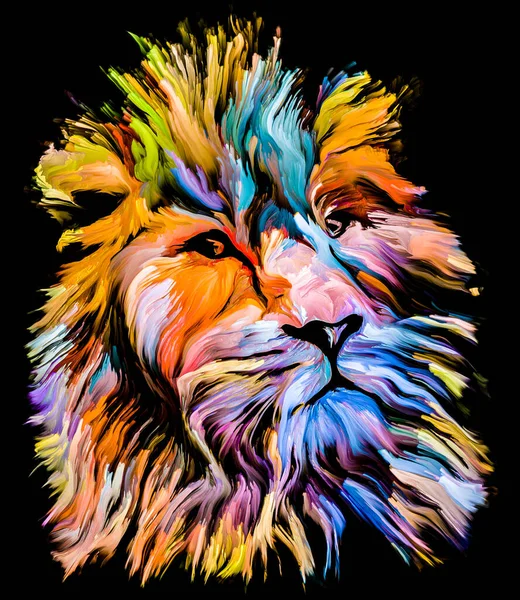 Djurfärgningsserie Lejonflerfärgat Porträtt Levande Färg Temat Fantasi Kreativitet Och Abstrakt — Stockfoto