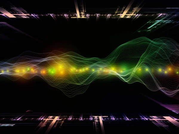 虚拟宇宙虚拟浪潮系列 基于数据传输 数学实相的水平正弦波和光粒子背景设计 — 图库照片