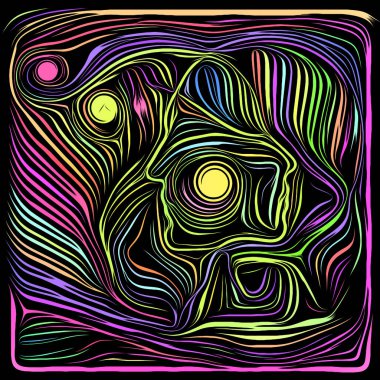 Dijital Scratchboard. Life Line serisi. İnsan dramı, şiiri ve iç sembolleri için insan profili ve ahşap kesim kalıplarının yaratıcı düzenlenmesi