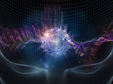 Zihin dalgası serisi. Bilinç, akıl, düşünce ve iç dünya üzerine soyut ışık dalgalarıyla insan yüzünün kablo çerçevesi..