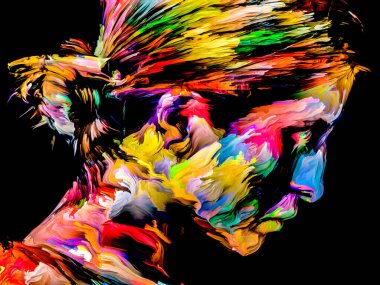 Renkli Kadın serisi. Yaratıcılık, hayal gücü ve sanat konularında genç bir kadının parlak portresi.