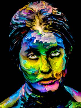 Renkli Kadın serisi. Yaratıcılık, hayal gücü ve sanat konularında soyut desenli genç kadın portresi.