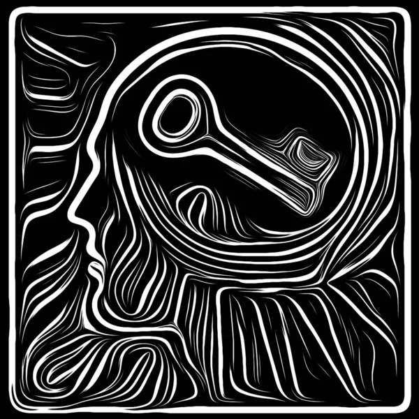 Digital Woodcut . Life Lines series. Abstract background made of human profile and woodcut pattern on the theme of human drama, poetry and inner symbols