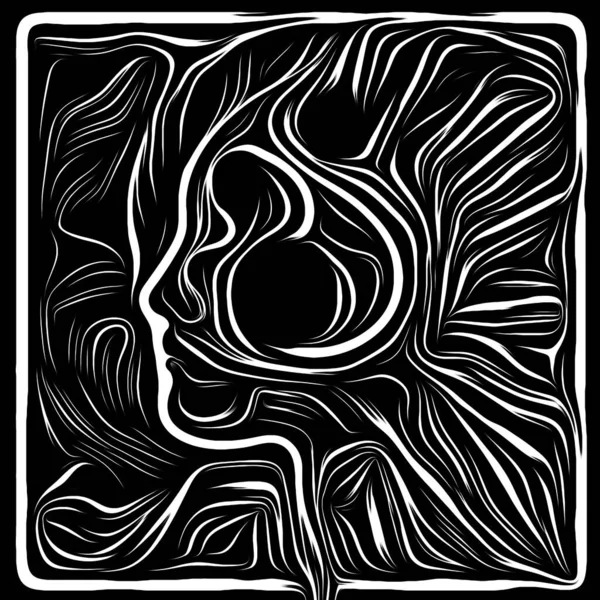 Virtual Woodcut. Life Lines series. Visually pleasing composition of human profile and woodcut pattern for works on human drama, poetry and inner symbols