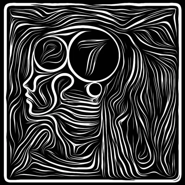 Face Woodcut. Life Lines series. Composition of human profile and woodcut pattern on theme of human drama, poetry and inner symbols