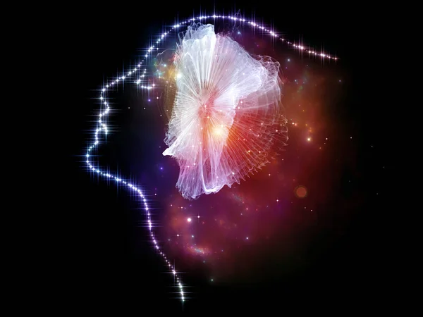 人的头部轮廓和思维爆发 由关于人的大脑 思维和思想概念的光和分形元素构成 — 图库照片