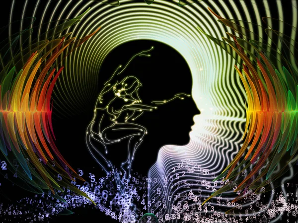 Human Form Illustration Radiating Waves Subject Thinking Mind Science Modern — Stock Photo, Image