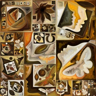 Tao Geometri. Gizli şifre serisi. İç hayat, drama, şiir ve algı ile kavramsal ilişkili insan siluetleri, sanat dokuları ve renkleri görüntüsü