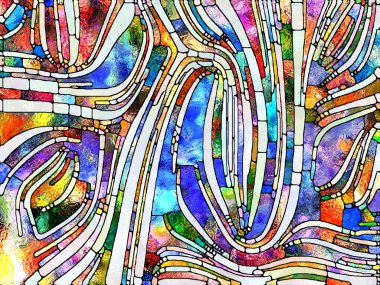 Kırık hayal gücü. Lekeli Camlar Birliği serisi. Parçalanma, sanat, şiir ve tasarımın birliği üzerine çalışmalar için renk ve doku parçalarından oluşan görsel çekicilik arkaplanı