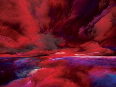 Ahiret Bulutları. Gerçekliğe Kaçış dizisi. Sahne resmi, hayal gücü, yaratıcılık ve sanat konularında gerçeküstü günbatımı renkleri ve dokularının arka plan kompozisyonu