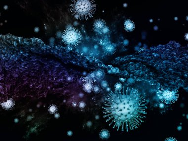 Coronavirus Mantığı. Viral Salgın Serisi. Virüs, salgın, enfeksiyon, hastalık ve sağlık konuları için 3D Coronavirus parçacıkları ve mikro uzay elementleri